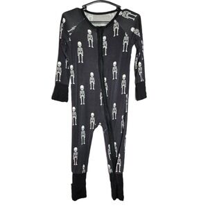 Miozing Bamboo Skeleton Pajamas Zippy Romper 6-12M Halloween Black‎ White